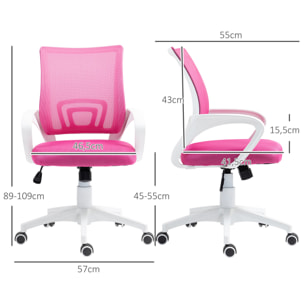 Silla de Oficina de Malla Silla de Escritorio Giratoria con Altura Ajustable Función de Basculante Soporte Lumbar y Reposabrazos Silla para Estudio Carga 120 kg Rosa