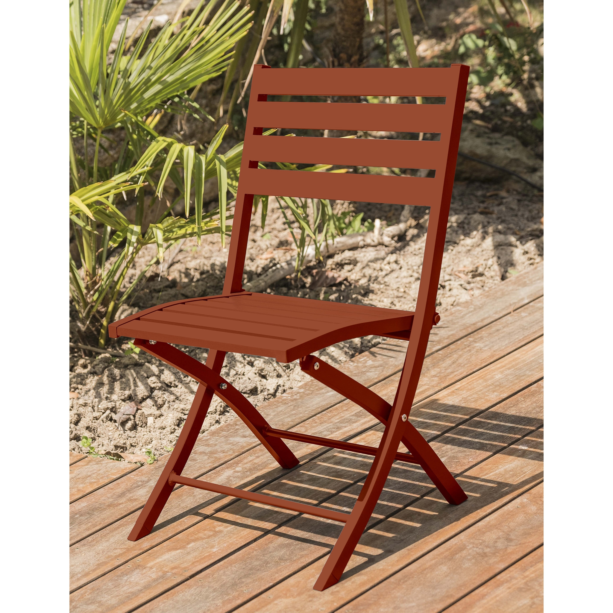 MARIUS - Chaise de jardin pliante en aluminium terracotta