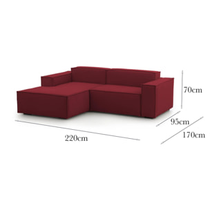 Divano fisso Nadia, Divano componibile a 2 posti con penisola sinistra, 100% Made in Italy, Sofà moderno in tessuto, Cm 220x170h70, Rosso