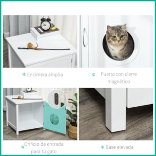 Casa para Gatos de Madera con Armario Almacenaje Orificio 51,5x48,2x51cm Blanco