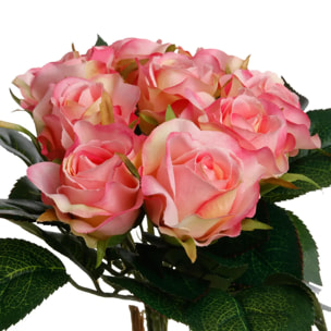 Bouquet de 9 roses artificielles rose H24cm
