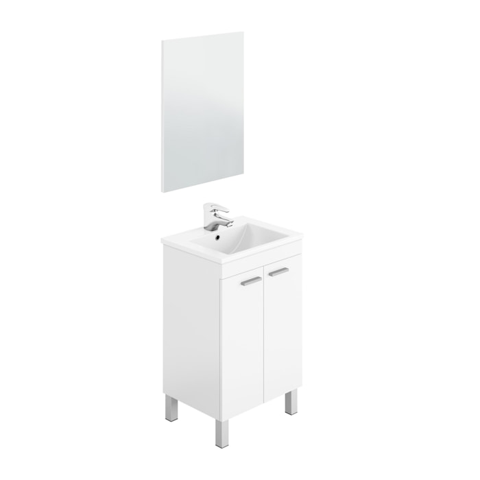 Mobile sottolavabo Naperville, Mobiletto per bagno, Armadio a 2 ante con specchio, lavabo non incluso, cm 50x40h80, Bianco