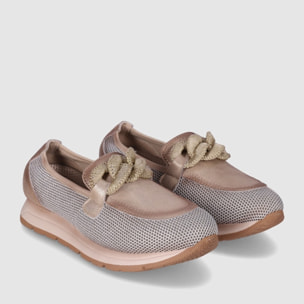 Zapatos de Piel - Oro - Tacón: Bajo