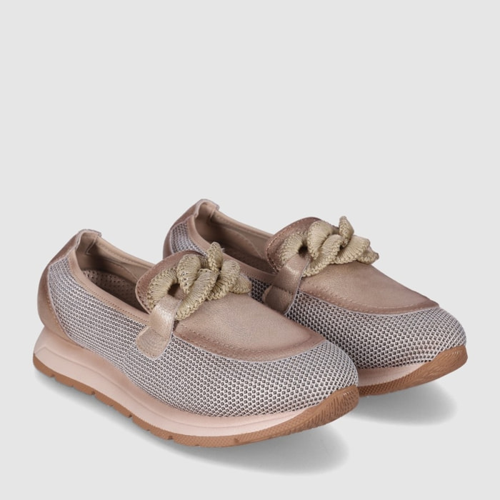 Zapatos de Piel - Oro - Tacón: Bajo