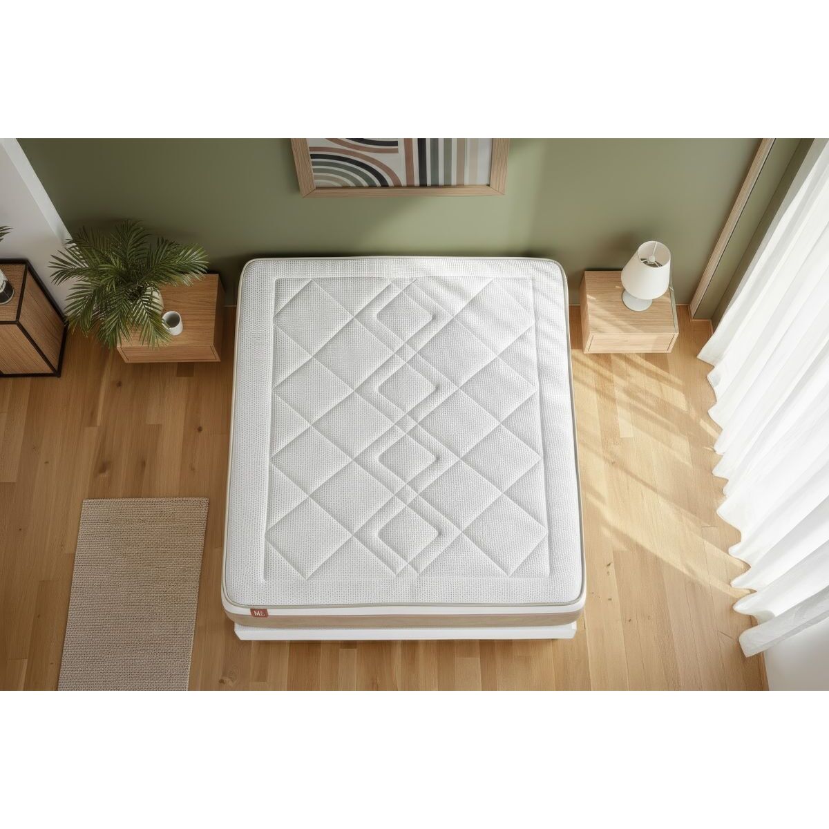 Ensemble Matelas Le Soyeux - 24cm - Ressorts ensachés et mémoire de forme - Equilibré - Sommier Tapissier Blanc