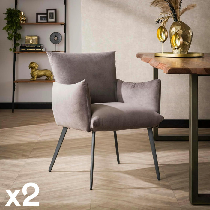 Fauteuil de table en velours gris effet coussin (lot de 2) MELBOURNE