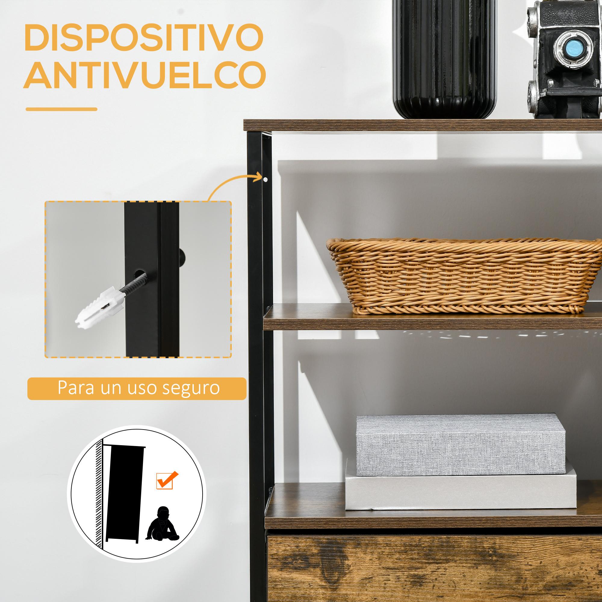 HOMCOM Cómoda Cajonera con 4 Cajones de Tela Plegable y 2 Estantes Abiertos Armario de Cajonera para Oficina Estudio Dormitorio Estilo Industrial Antivuelco 84x30x71,5 cm Marrón Rústico