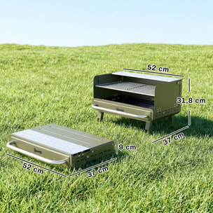 Barbacoa de Carbón Plegable, Barbacoa Portátil, 52x37x31,8 cm, con Rejilla Ajustable, Estante Lateral Plegable y Bandeja de Carbón Extraíble, para Camping, Picnic, Fiesta en Jardín, Verde