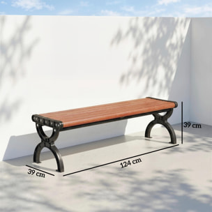 Banco de Jardín Exterior de 2 Plazas, Banco Exterior con Estructura Metálica y Asiento Listonado, para Patio, Terraza, 124x39x39 cm, Marrón