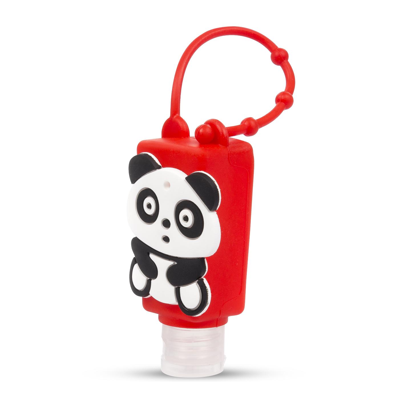 Llavero Botella higienizante de manos alcohol rellenable 30ml. Diseño panda.