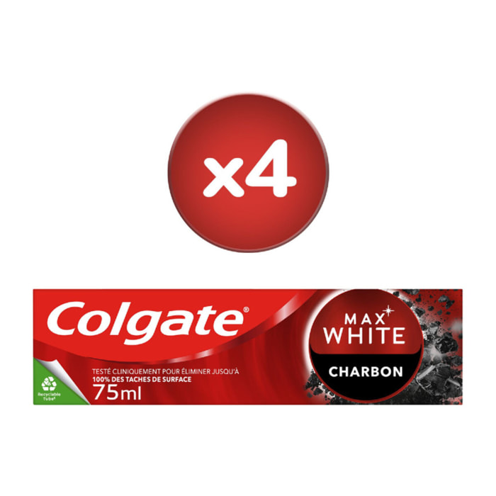 Pack de 4 - 2 lots de 2 - Dentifrices blancheur Colgate Max White Charbon actif