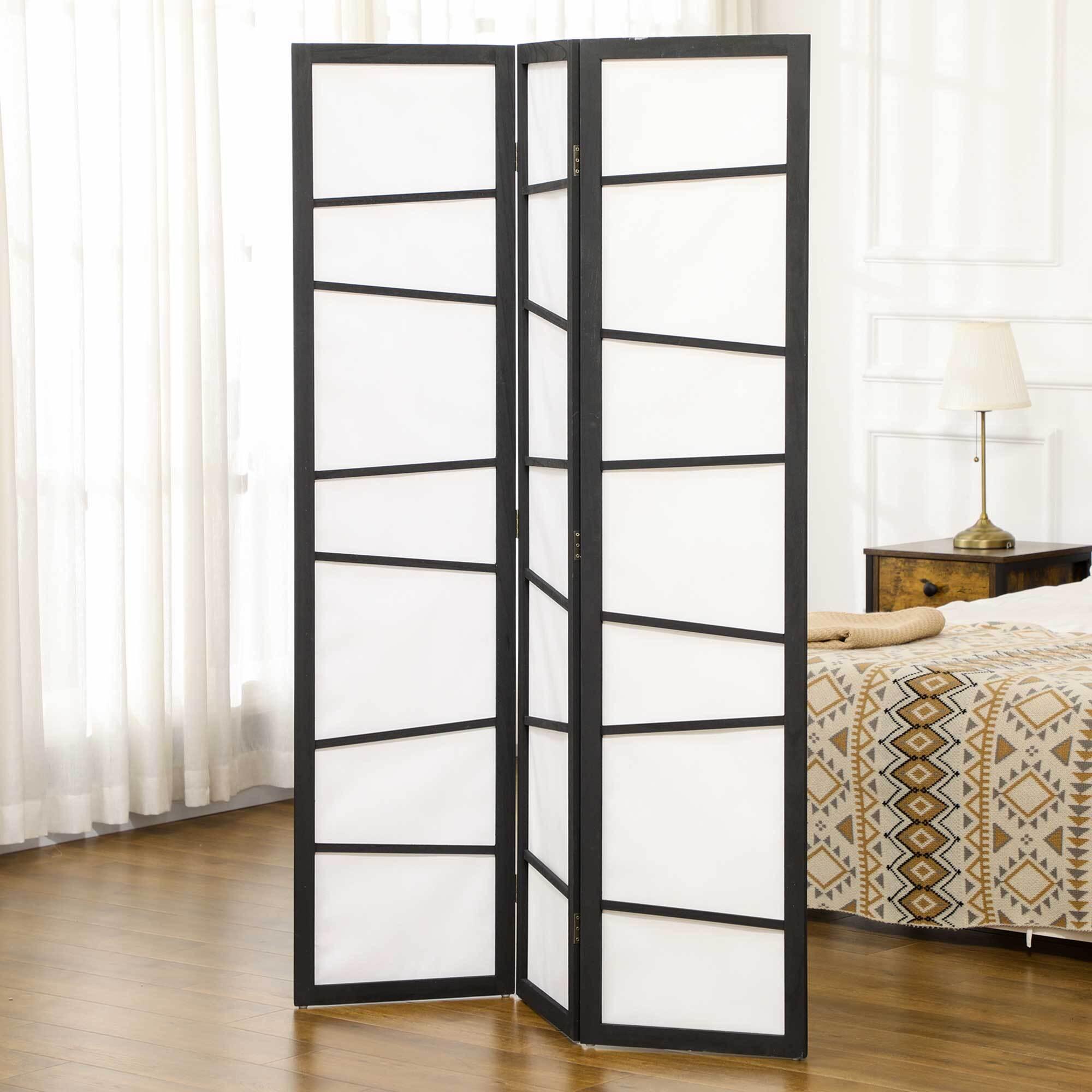 Biombo de 3 Paneles Divisor de Habitación Plegable 120x170 cm Separador de Ambientes de Madera Decoración para Oficina Dormitorio Salón Negro y Blanco