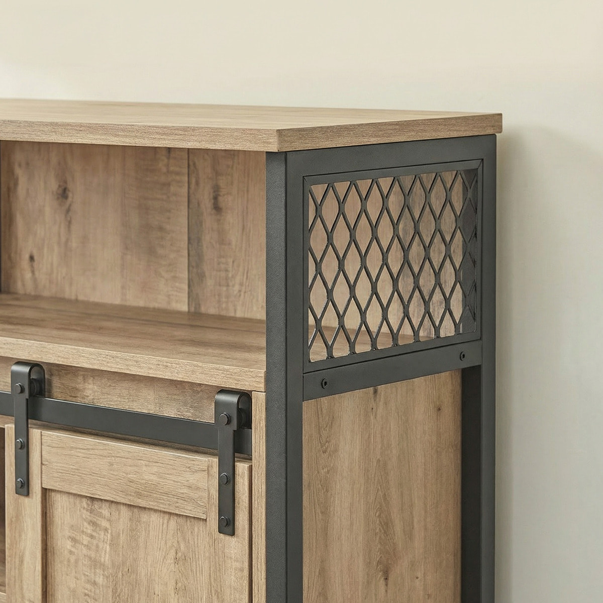 Mobiletto Credenza Industrial con Anta Scorrevole Quercia e Nero