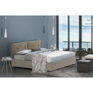 Letto piazza e mezza Noemi, Letto contenitore con rivestimento in ecopelle, 100% Made in Italy, Apertura frontale, adatto per materasso Cm 120x190, Tortora