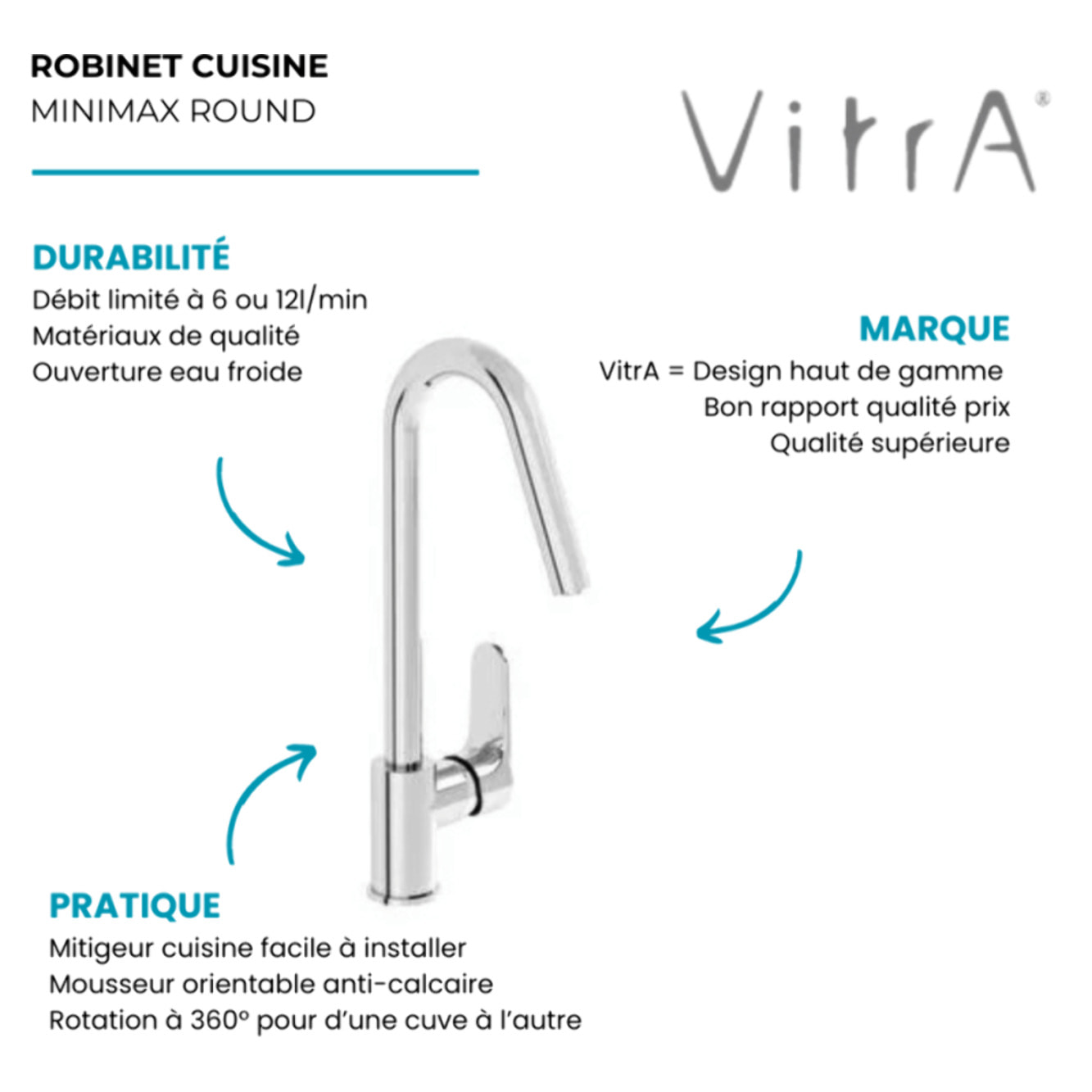 Robinet de cuisine haut Minimax Round chromé