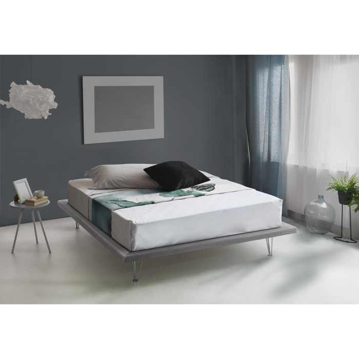 Letto matrimoniale Linda, Letto fisso in tessuto con piedini, 100% Made in Italy, adatto per materasso Cm 160x200, Grigio