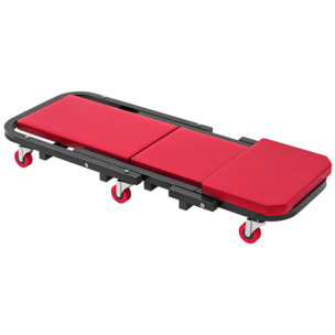 Chariot de visite mécanicien pliable tabouret d'atelier mobile 2 en 1 acier noir synthétique rouge