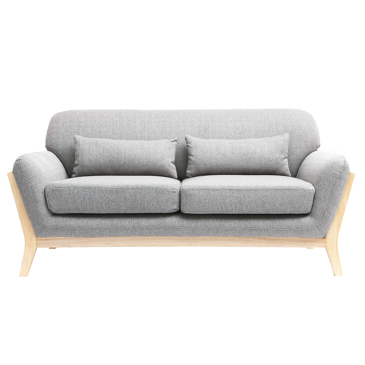 Canapé scandinave 2 places en tissu gris et bois clair YOKO