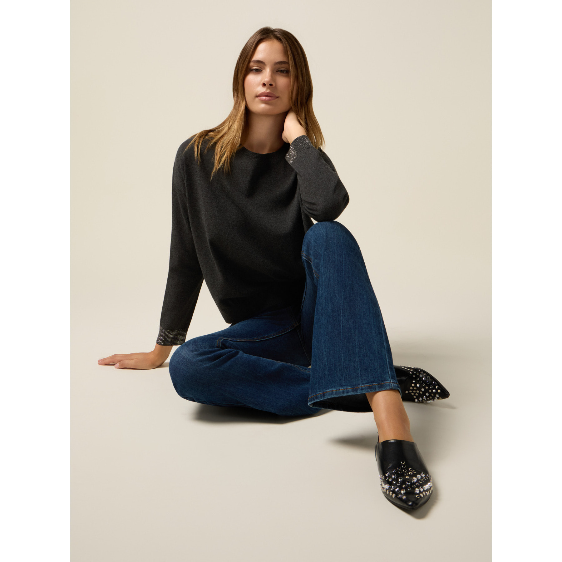 Oltre - Jeans flare con dettaglio di bottoni - Blu