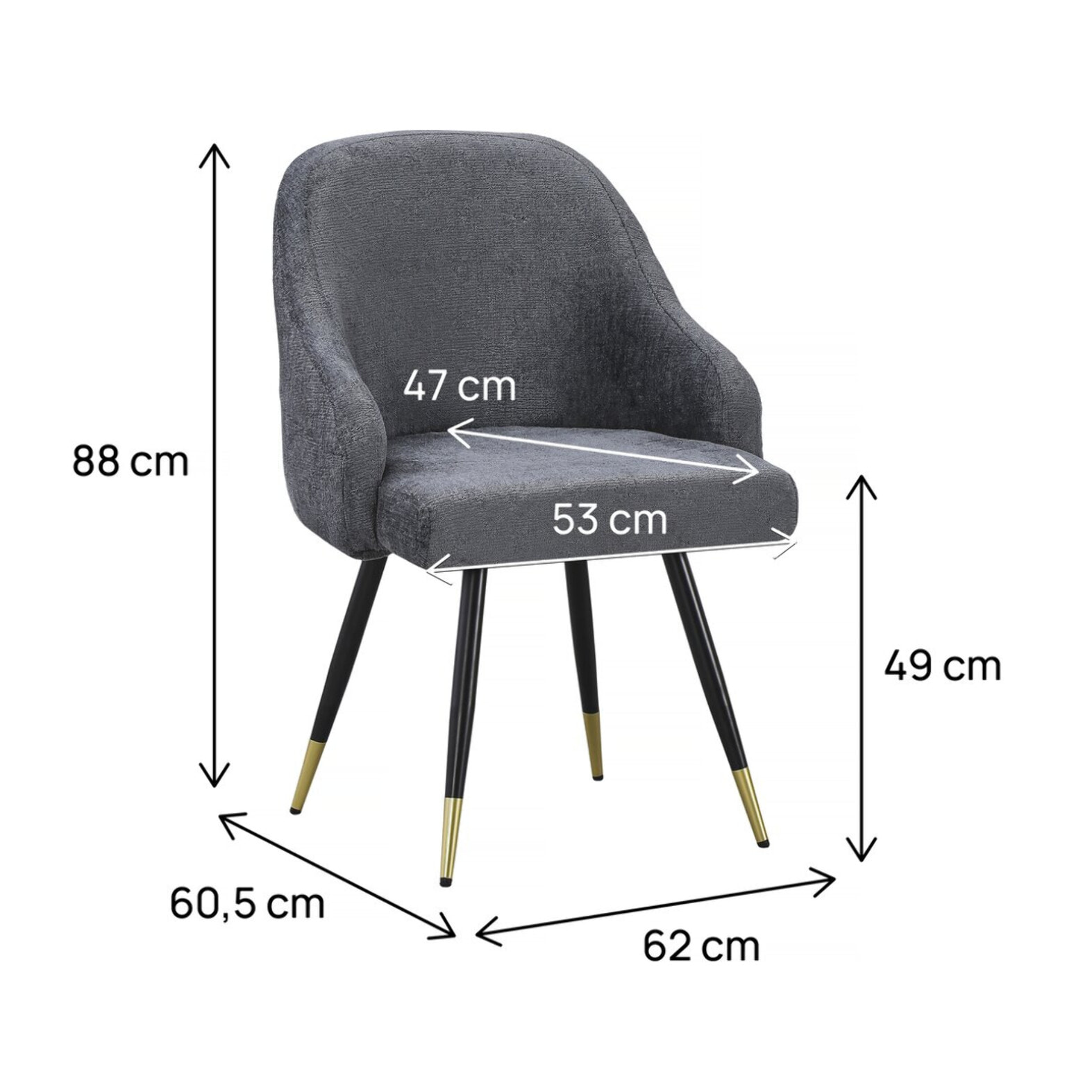 Lot de 2 chaises en tissu "Harmony" - 54 x 57 x 90 cm - Gris