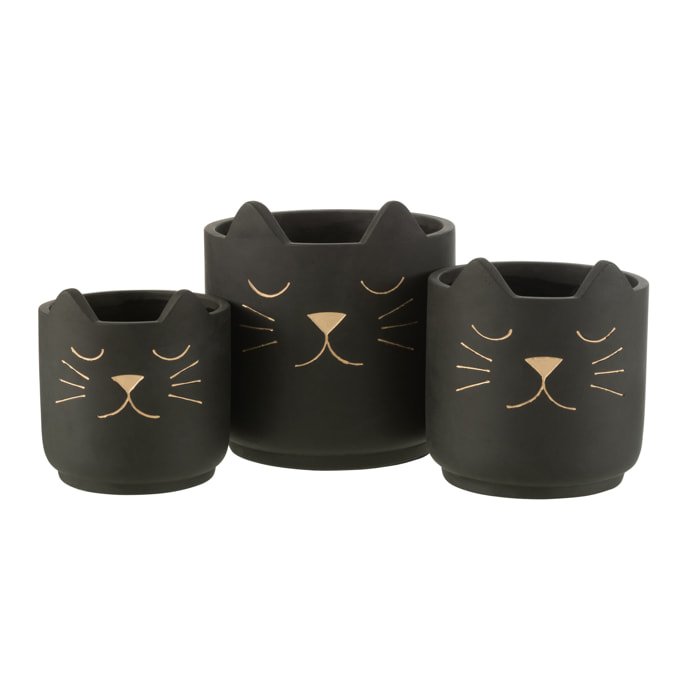 J-Line cache-pot Chat - céramique - noir/or - large - Ø 19 cm