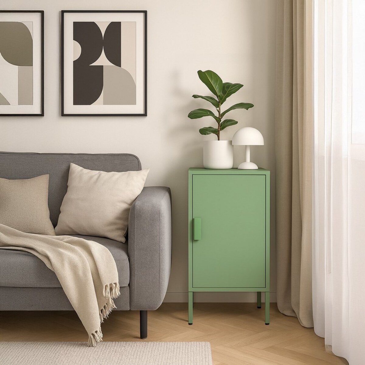 Armadietto basso in metallo 1 anta 35x46x72cm verde salvia - Pop