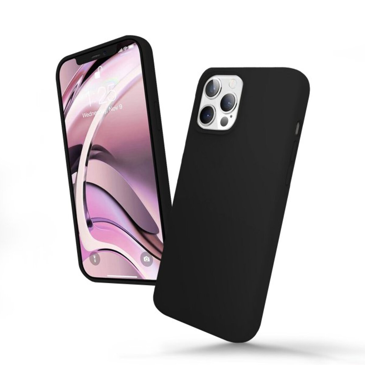 Coque iPhone 13 Pro Silicone liquide Noire + 2 Vitres en Verre trempé Protection écran Antichocs