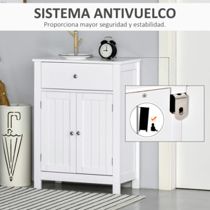 kleankin Armario de Baño con 1 Cajón 2 Puertas y Estante Interior Ajustable Mueble Auxiliar de Almacenaje Multifuncional para Salón Cocina Antivuelco 60x30x80 cm Blanco