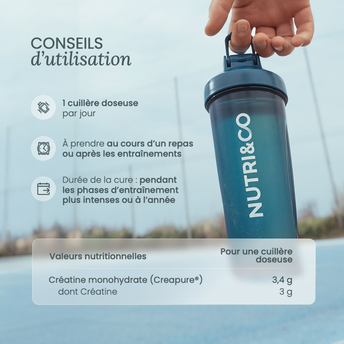 Nutri&Co Créatine Monohydrate Creapure® 100% Pure - Poudre 300g Goût Neutre