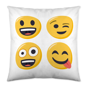 Emoji - Funda de Cojín Estampado - Con Cremallera - Sin relleno - 100% Algodón - Emoji 4