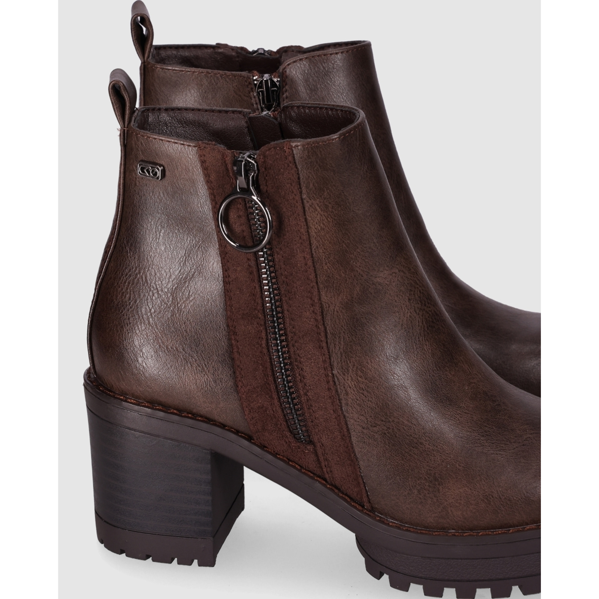 Botines de Piel Sintética - Marron - Tacón: 6 cm