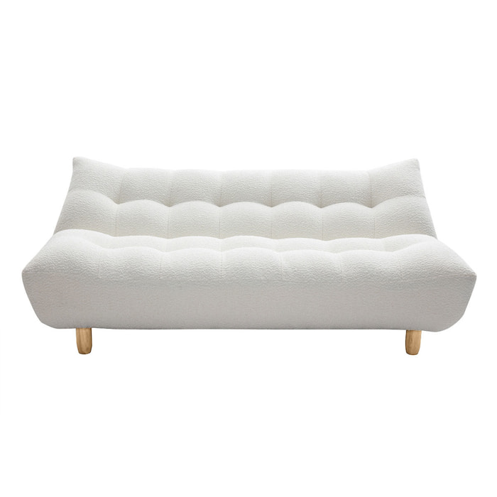 Canapé convertible scandinave 3 places en tissu effet laine bouclée blanc et bois clair YUMI