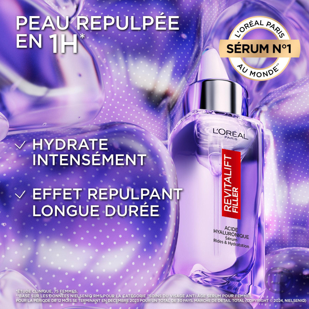 L’Oréal Paris, Sérum Anti-Rides Hyaluron PDRN+ Revitalift, boost d’hydratation rapide pour une peau lisse et éclatante, PDRN Fil