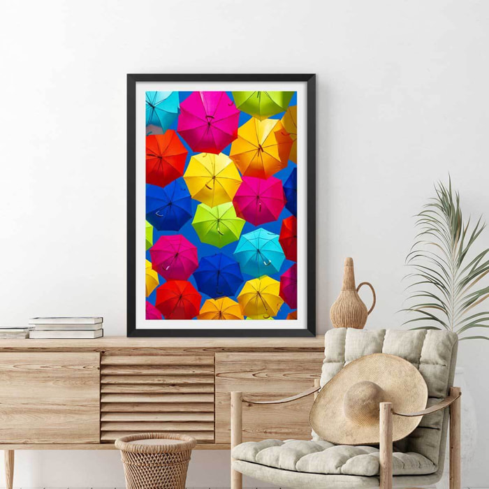 Affiche ciel de parapluies Affiche sous cadre noir