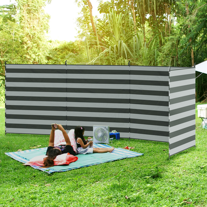 Paravent brise-vue de camping portable pliable avec sac de transport et poteaux dim. 540 cm x 150 cm acier polyester gris blanc rayé