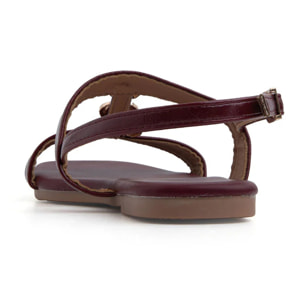 Sandalo flat con dettagli leaf gold - VINO ROSSO