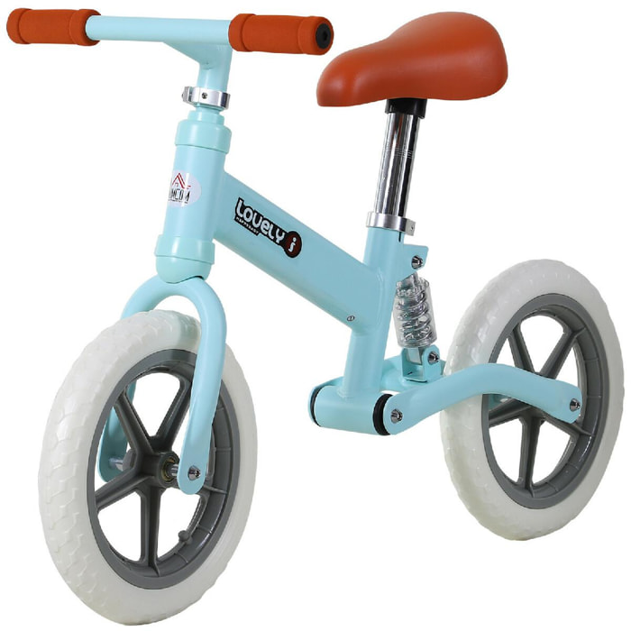 Draisienne enfant roues 12'' suspension selle hauteur réglable acier bleu ciel