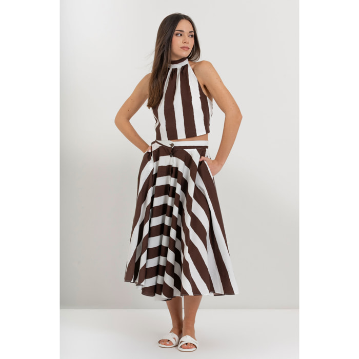 Kocca - Blusa corta a righe in cotone con scollo all'americana Donna