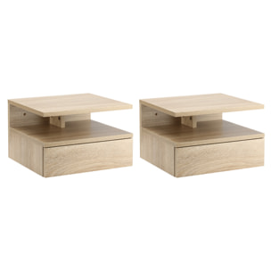 Set de 2 Mesitas de Noche Flotantes Mesillas de Noche de Pared con 1 Cajón y Estante Abierto Diseño Moderno para Dormitorio 35x32x22,5 cm Roble