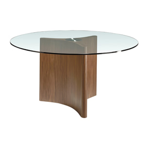 Mesa de Angel Cerda de nogal y cristal 150x150x75cm