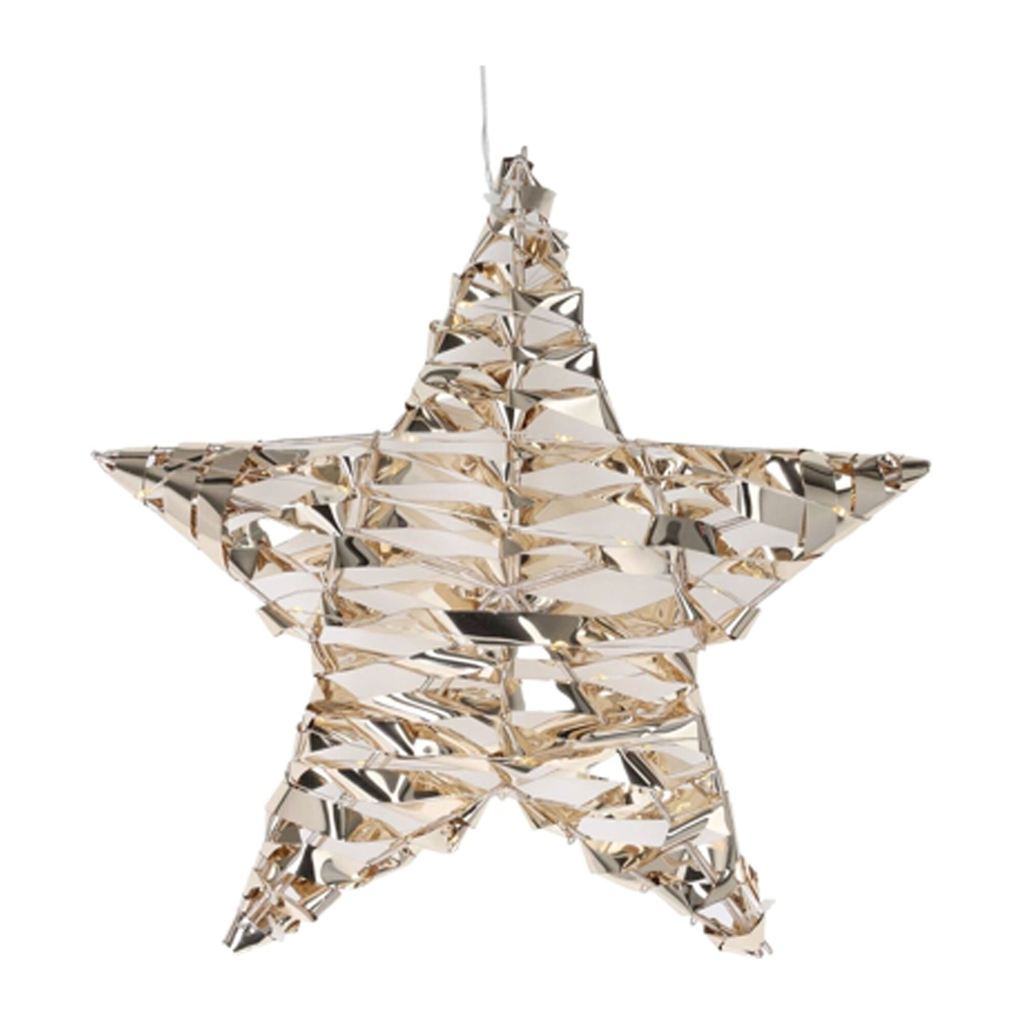 estrella metálica decorativa luminosa con 40 micro led blanco cálido de diseño retorcido 30x8x30cm