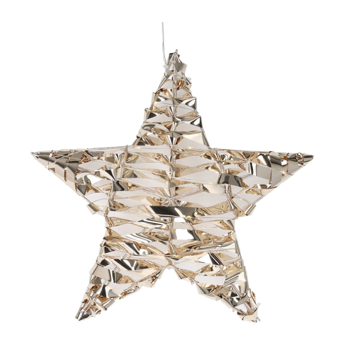 estrella metálica decorativa luminosa con 40 micro led blanco cálido de diseño retorcido 30x8x30cm