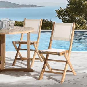 FUN - Ensemble de 2 chaises pliantes bois teck / textilène beige