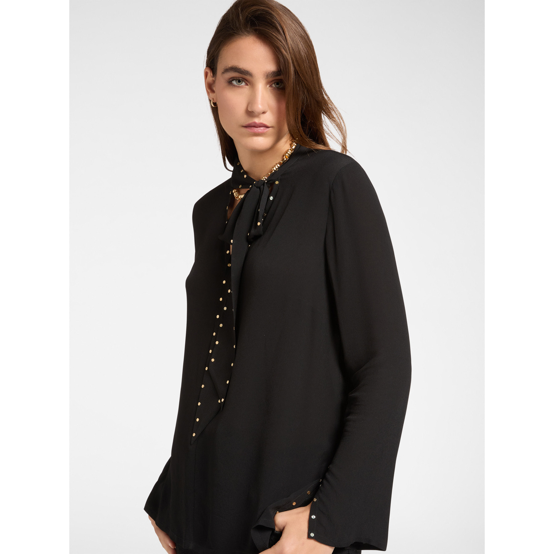 Elena Mirò - Blusa con fusciacca e borchie piatte - Nero