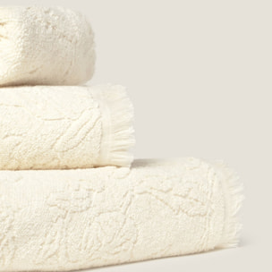 Toalla de baño de rizo jacquard floral Floju color marfil crudo 100% Algodón