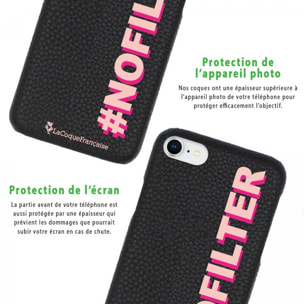 Coque iPhone 6/6S effet cuir grainé noir No Filter rose et fushia Design La Coque Francaise