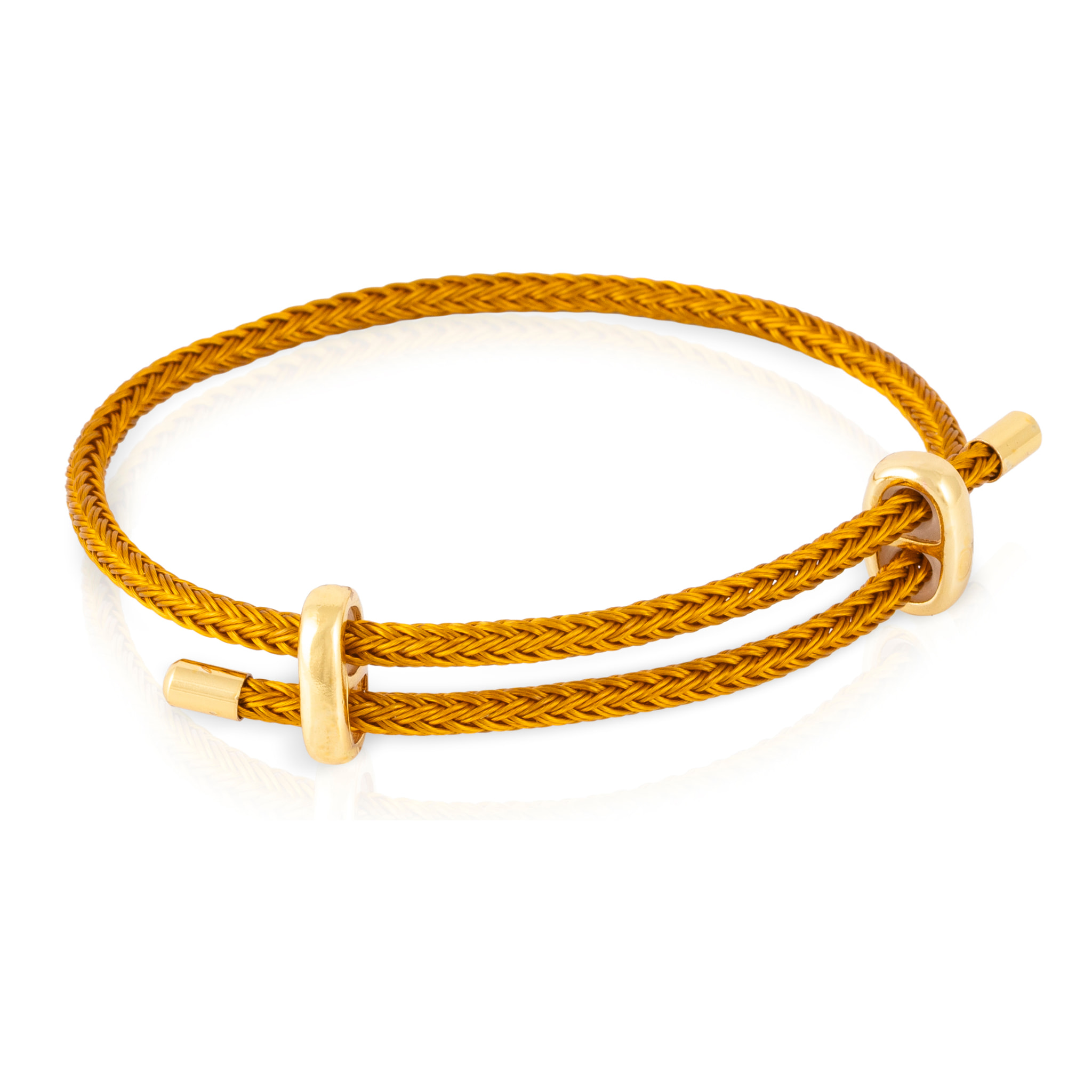 Pack de 3 pulseras trenzadas de alambre de acero oro, blanco y negro con cierre cruzado de cobre dorado.