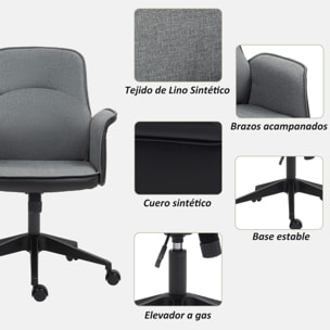 Silla de Oficina Giratoria Silla de Escritorio Altura Ajustable con Función de Basculante y Reposabrazos Silla de Estudio Carga 120 kg Gris y Negro