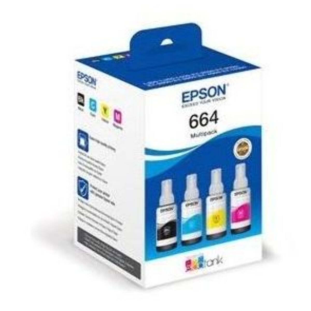 Cartouche d'encre EPSON Pack 4 Bouteilles d'Encre Ecotank T664 (Noir + 3 Couleurs) - C13T664640