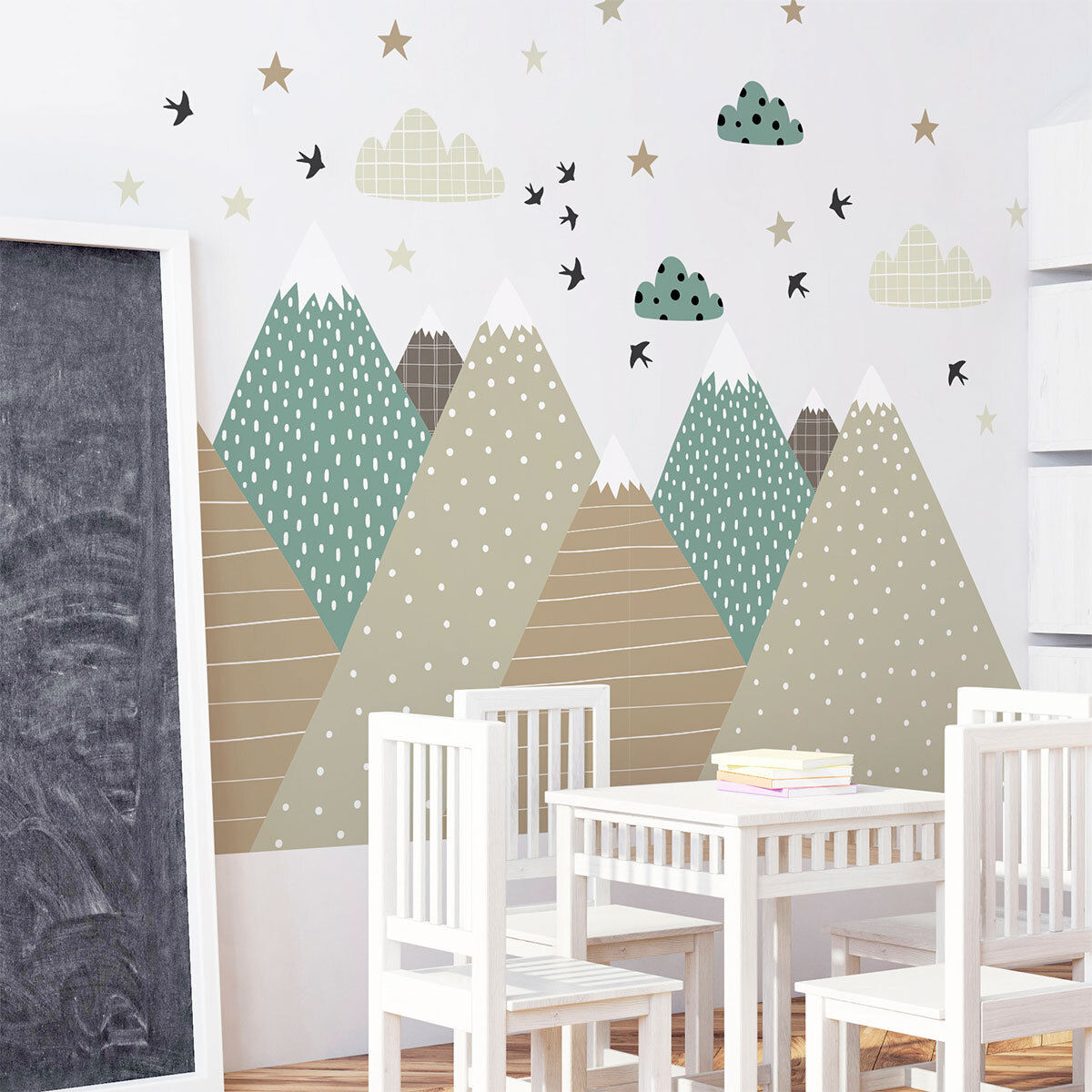 Stickers muraux enfants - Décoration chambre bébé - Autocollant Sticker mural géant enfant montagnes scandinaves GISKA